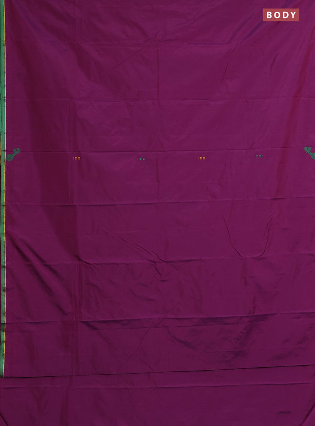 Arani semi silk saree purple and dual shade of green with thread woven buttas and thread woven butta border