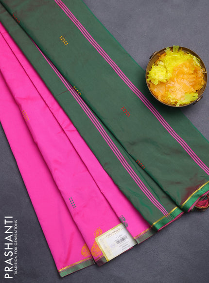 Arani semi silk saree candy pink and dual shade of greenish pink with thread woven buttas and thread woven butta border