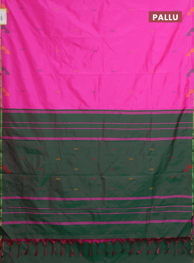 Arani semi silk saree candy pink and dual shade of greenish pink with thread woven buttas and thread woven butta border