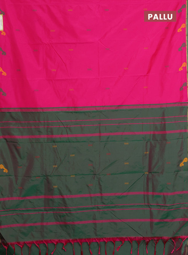 Arani semi silk saree pink and dual shade of green with thread woven buttas and thread woven butta border
