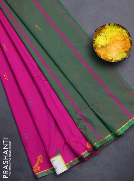 Arani semi silk saree magenat pink and dual shade of green with thread woven buttas and thread woven butta border