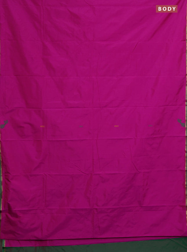 Arani semi silk saree magenat pink and dual shade of green with thread woven buttas and thread woven butta border