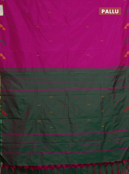 Arani semi silk saree magenat pink and dual shade of green with thread woven buttas and thread woven butta border