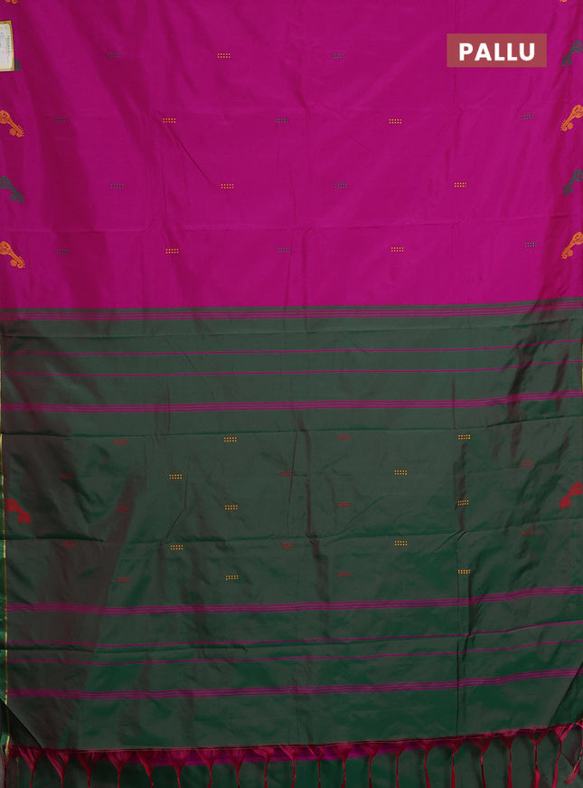 Arani semi silk saree magenat pink and dual shade of green with thread woven buttas and thread woven butta border