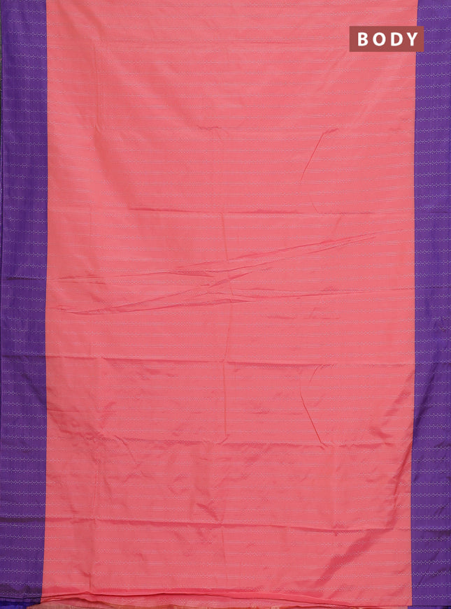 Arani semi silk saree peach pink and violet with allover copper zari weaves and zari woven border
