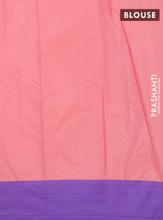 Arani semi silk saree peach pink and violet with allover copper zari weaves and zari woven border