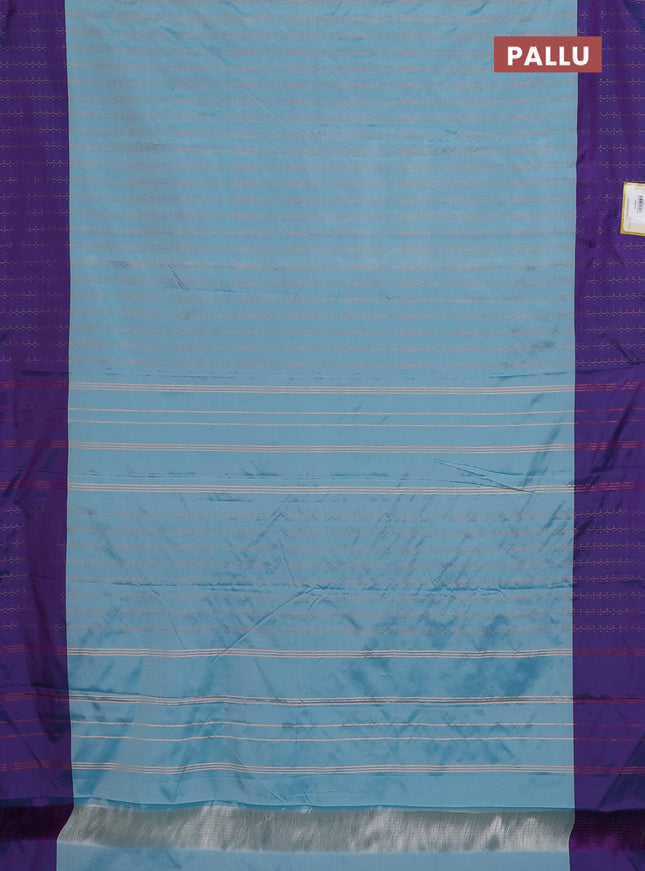 Arani semi silk saree pastel blue and dual shade of violet with allover copper zari weaves and zari woven border