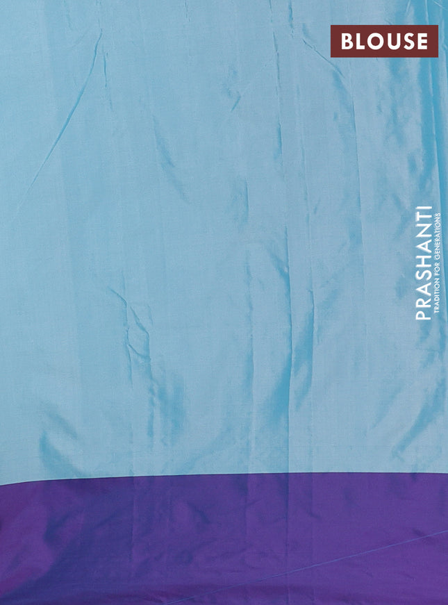 Arani semi silk saree pastel blue and dual shade of violet with allover copper zari weaves and zari woven border