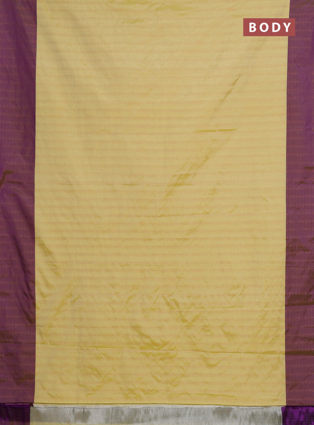 Arani semi silk saree pale yellow and purple with allover copper zari weaves and zari woven border
