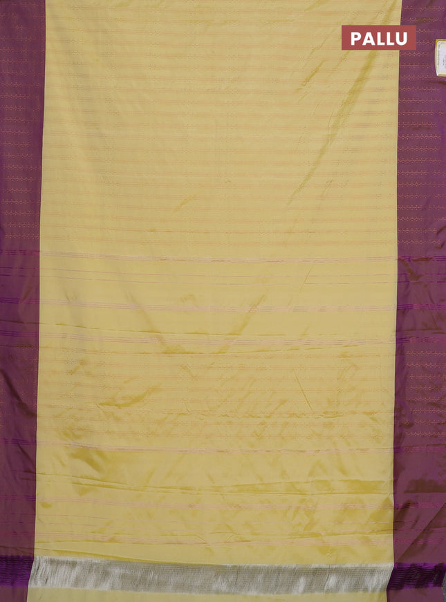 Arani semi silk saree pale yellow and purple with allover copper zari weaves and zari woven border