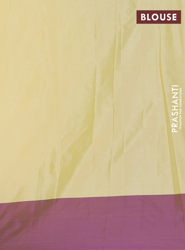 Arani semi silk saree pale yellow and purple with allover copper zari weaves and zari woven border