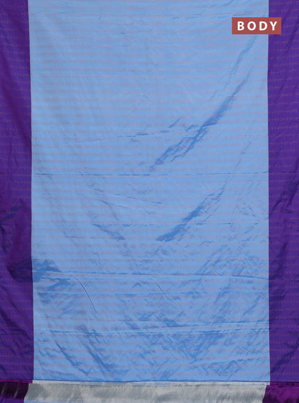 Arani semi silk saree blue and dual shade of violet with allover copper zari weaves and zari woven border