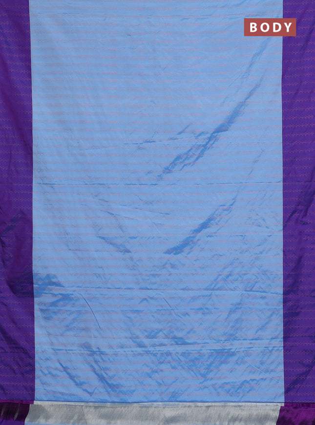 Arani semi silk saree blue and dual shade of violet with allover copper zari weaves and zari woven border