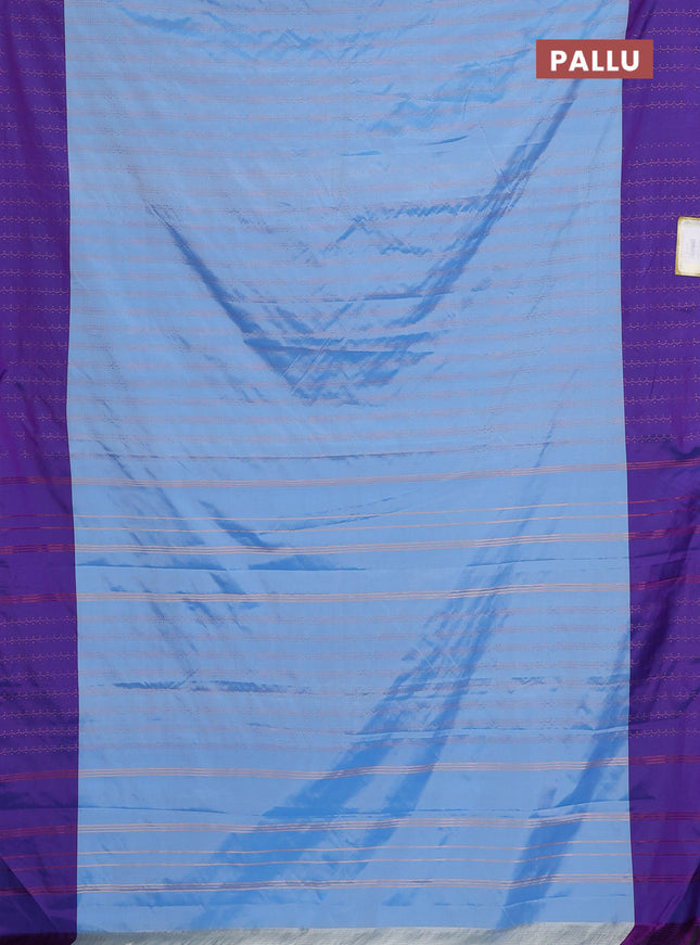 Arani semi silk saree blue and dual shade of violet with allover copper zari weaves and zari woven border