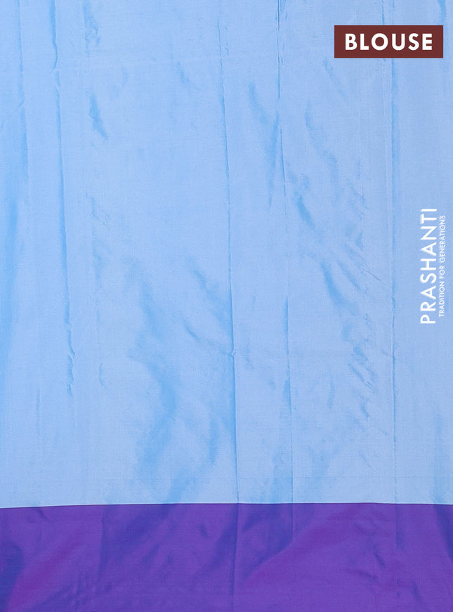 Arani semi silk saree blue and dual shade of violet with allover copper zari weaves and zari woven border