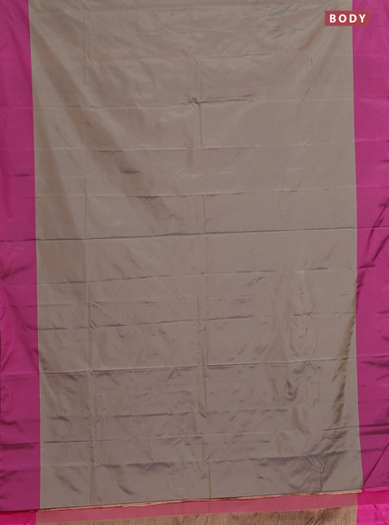 Arani semi silk saree grey shade and dual shade of pink with copper zari woven buttas and copper zari woven butta border