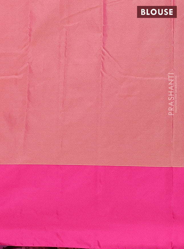 Arani semi silk saree grey shade and dual shade of pink with copper zari woven buttas and copper zari woven butta border