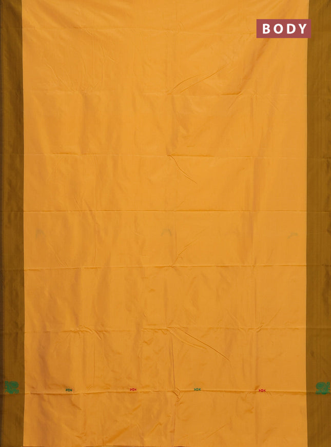 Arani semi silk saree mango yellow and maroon with thread woven buttas and thread woven butta border