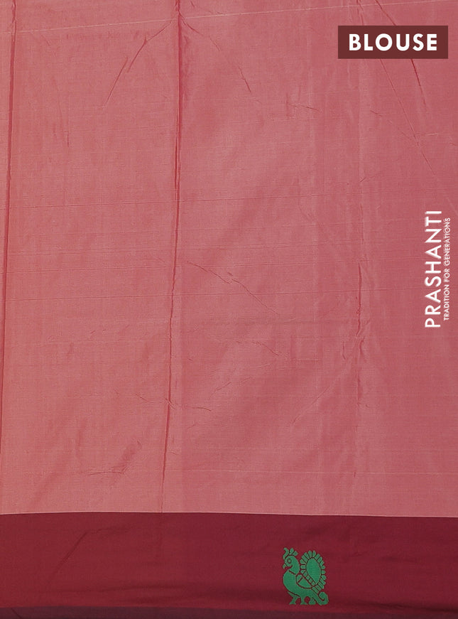 Arani semi silk saree mango yellow and maroon with thread woven buttas and thread woven butta border