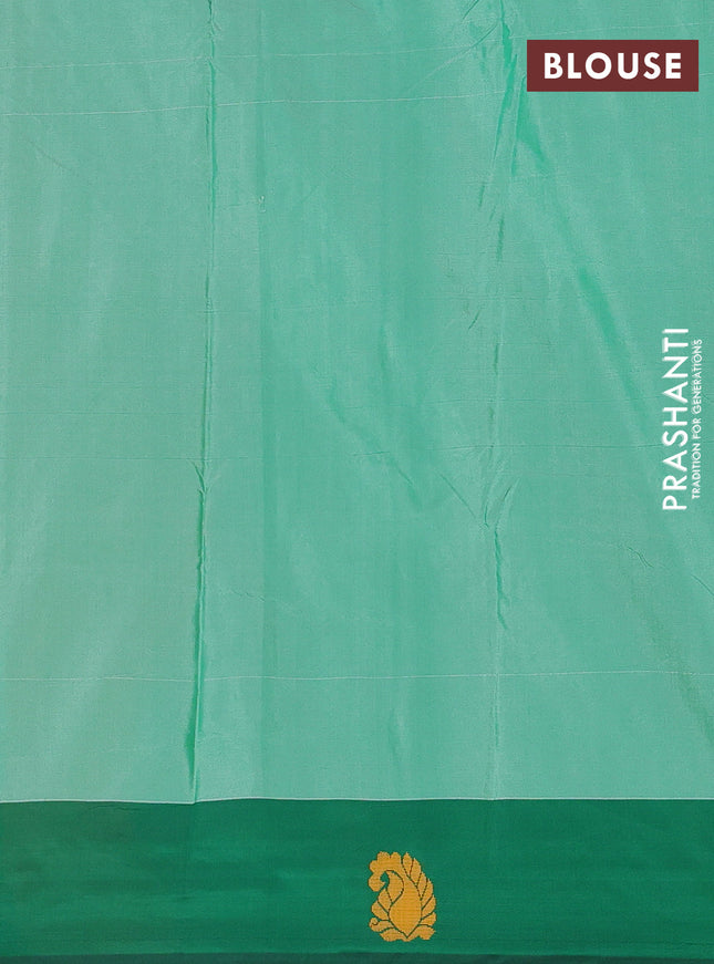 Arani semi silk saree peach shade and green with thread woven buttas and thread woven butta border