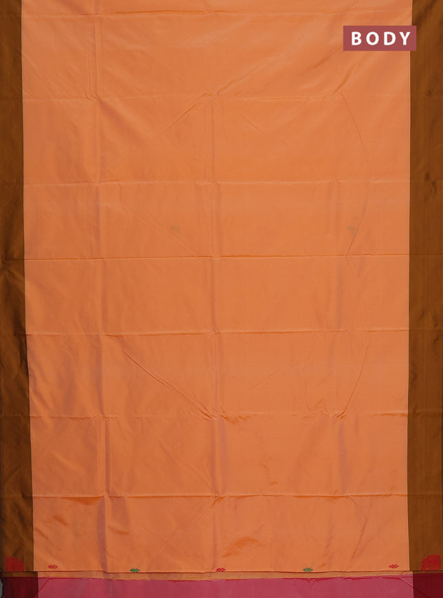 Arani semi silk saree pale orange and dark mustard with thread woven buttas and thread woven butta border
