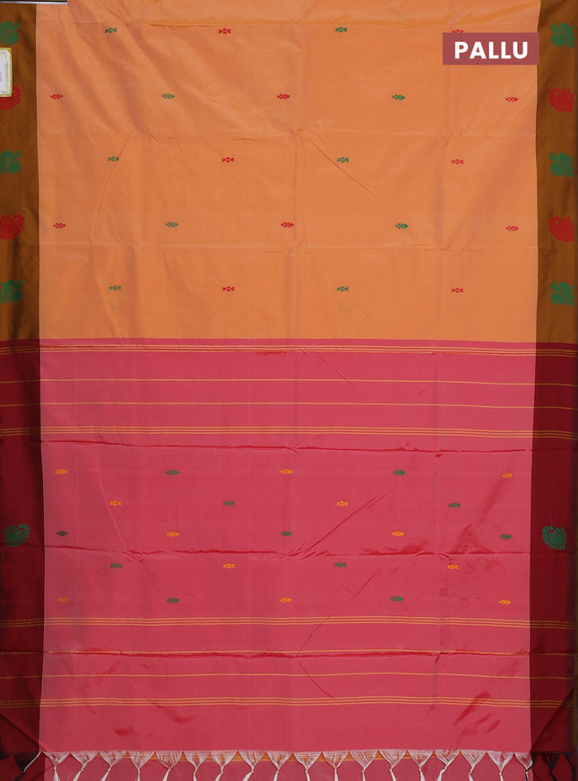 Arani semi silk saree pale orange and dark mustard with thread woven buttas and thread woven butta border