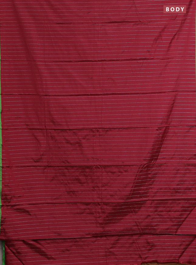 Arani semi silk saree maroon and light green with allover silver zari weaves and piping border
