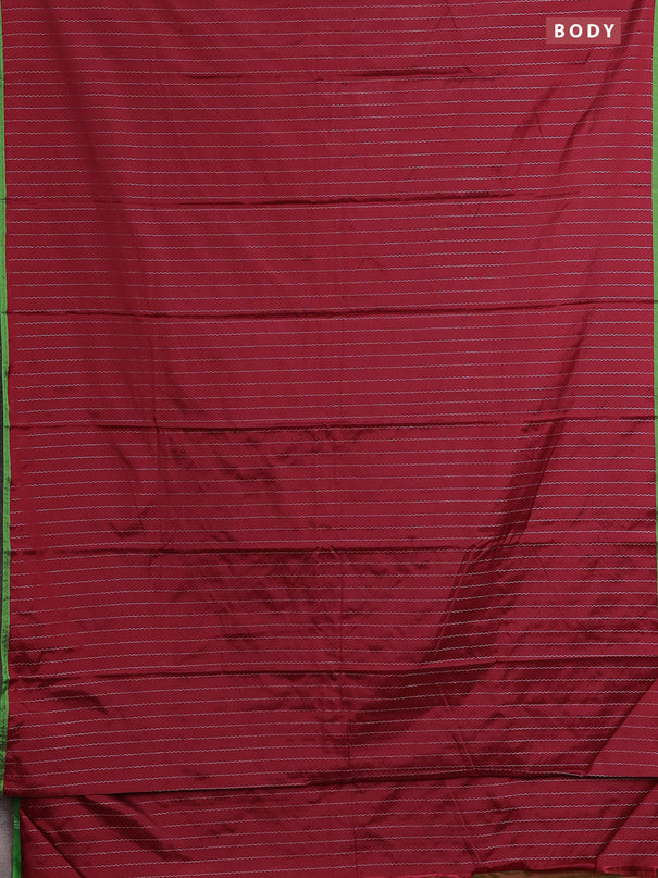 Arani semi silk saree maroon and light green with allover silver zari weaves and piping border