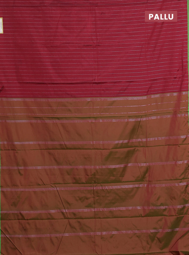 Arani semi silk saree maroon and light green with allover silver zari weaves and piping border