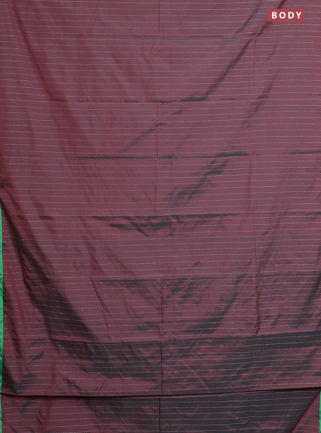 Arani semi silk saree dual shade of maroon and light green with allover silver zari weaves and piping border