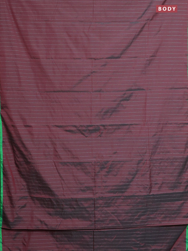 Arani semi silk saree dual shade of maroon and light green with allover silver zari weaves and piping border