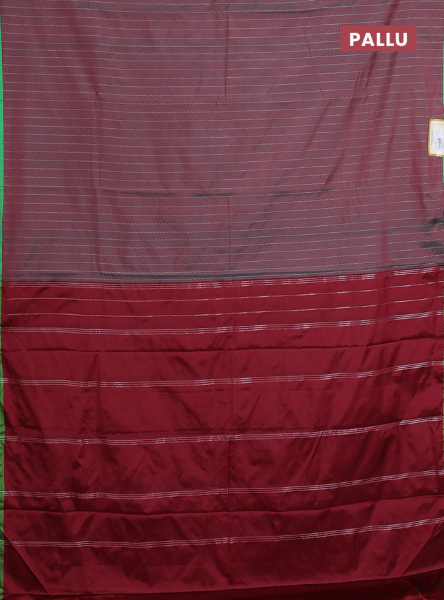 Arani semi silk saree dual shade of maroon and light green with allover silver zari weaves and piping border