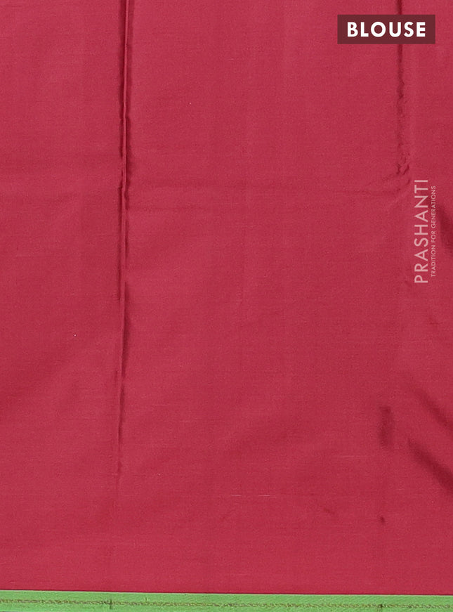 Arani semi silk saree dual shade of maroon and light green with allover silver zari weaves and piping border