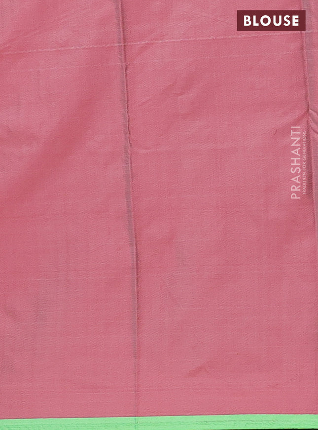 Arani semi silk saree rust shade and light green with allover silver zari weaves and piping border