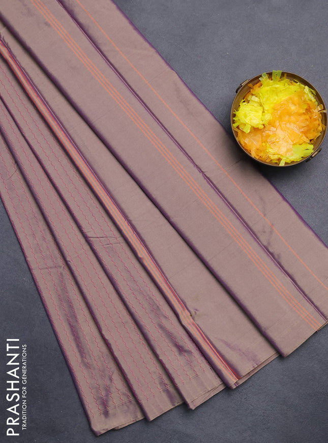 Arani semi silk saree dual shade of beige with allover thread weaves in borderless style