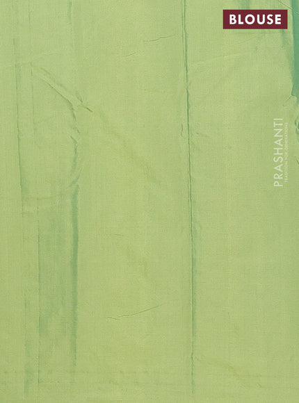 Arani semi silk saree light green with allover copper zari weaves in borderless style