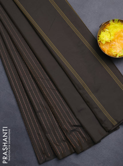 Arani semi silk saree deep coffee brown with allover copper zari weaves in borderless style