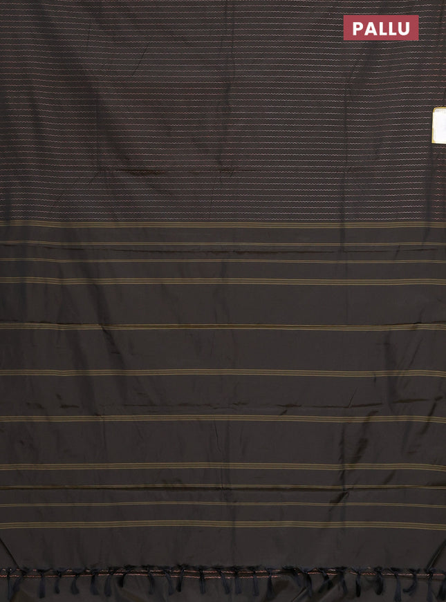 Arani semi silk saree deep coffee brown with allover copper zari weaves in borderless style