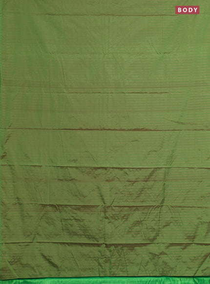 Arani semi silk saree green with allover copper zari weaves in borderless style
