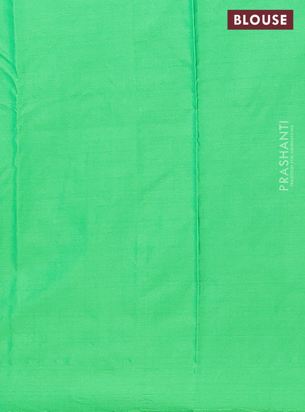 Arani semi silk saree green with allover copper zari weaves in borderless style