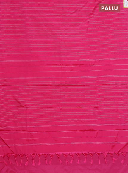 Arani semi silk saree pink with allover silver zari weaves in borderless style
