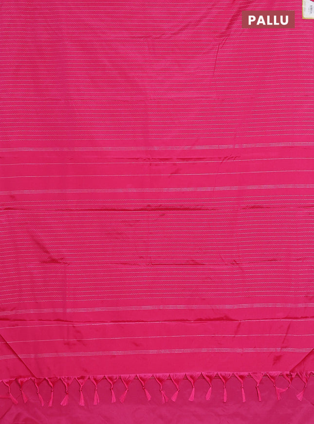 Arani semi silk saree pink with allover silver zari weaves in borderless style