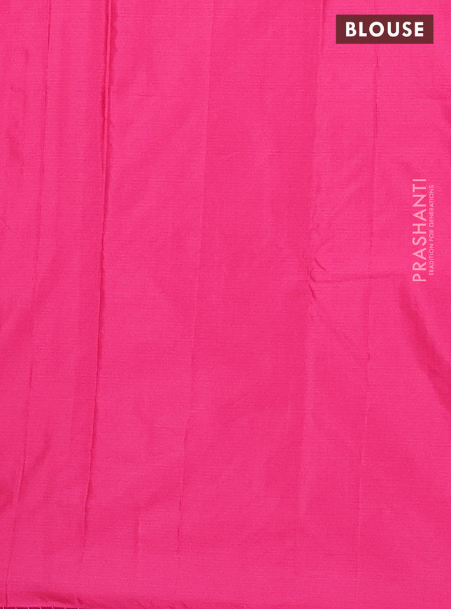 Arani semi silk saree pink with allover silver zari weaves in borderless style