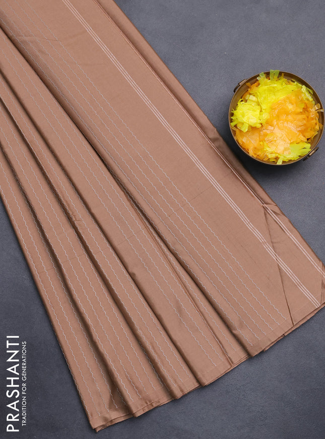 Arani semi silk saree brown shade with allover silver zari weaves in borderless style