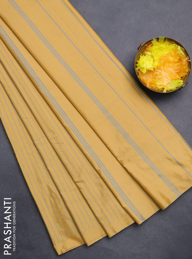 Arani semi silk saree pale yellow with allover thread weaves in borderless style