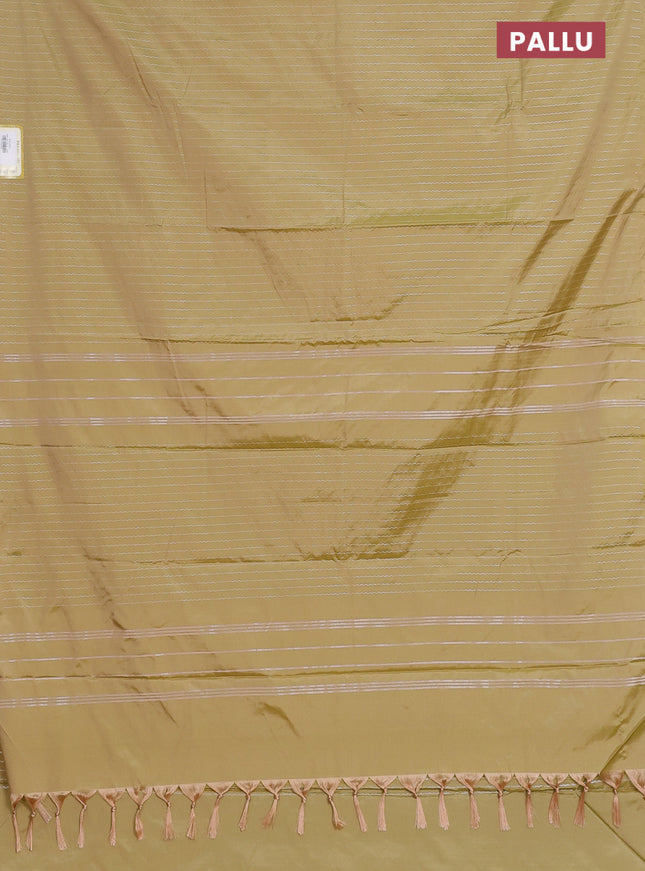 Arani semi silk saree elaichi green with allover silver zari weaves in borderless style