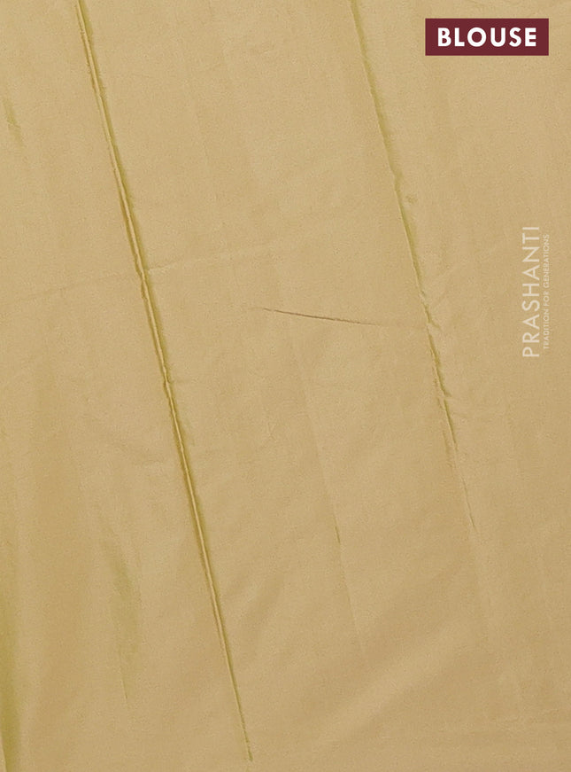 Arani semi silk saree elaichi green with allover silver zari weaves in borderless style