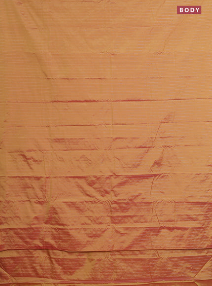 Arani semi silk saree dual shade of yellowish pink with allover silver zari weaves in borderless style