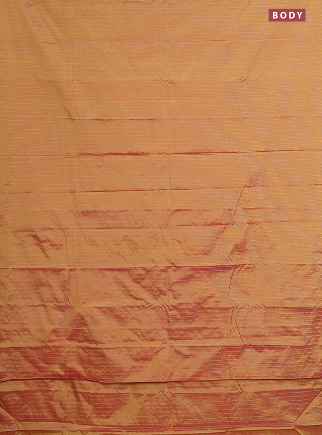 Arani semi silk saree dual shade of yellowish pink with allover silver zari weaves in borderless style