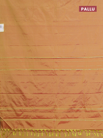 Arani semi silk saree dual shade of yellowish pink with allover silver zari weaves in borderless style